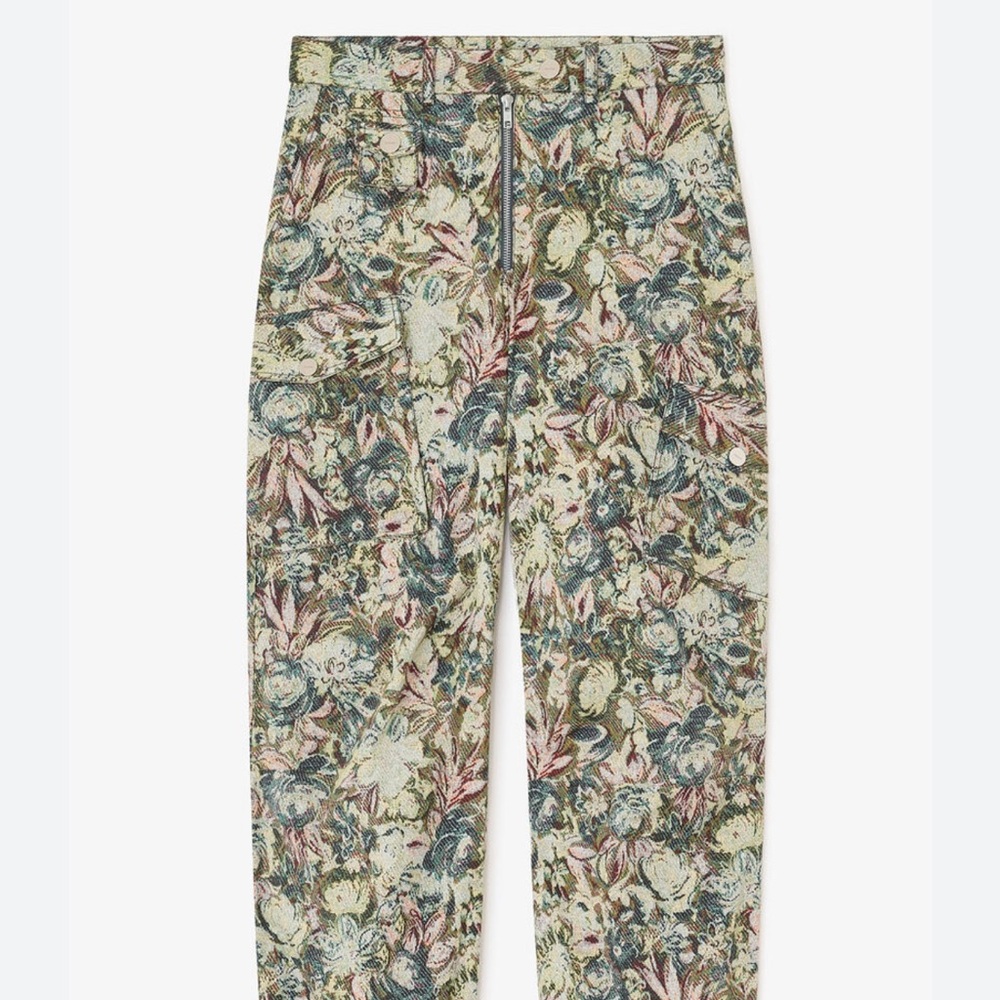 Ganni Floral Print Cargo Pants in Cream, Green, Pink